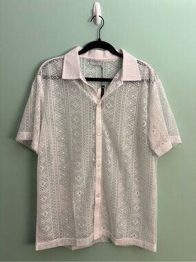 Men's Vaquita Short-Sleeve Lace Button-Up Shirt in White - Size XL (42-44) - NWT